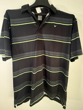 Callaway Opti-Dri Mens XL Golf Polo Shirt Black Green Striped Performance
